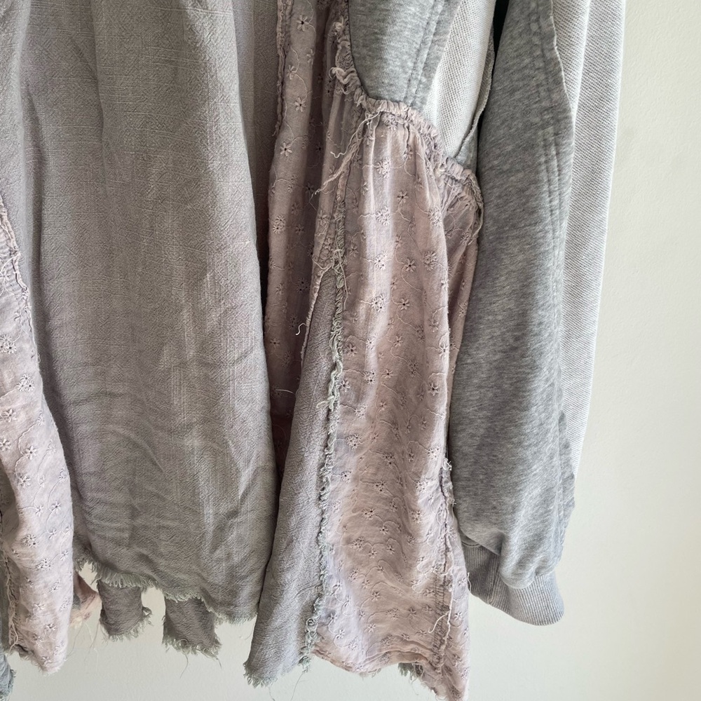 Blue Velvet Patchwork Hooded Sweatshirt in Light Gray - Picture 2 of 7